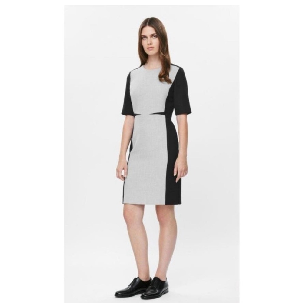 COS color block scuba knit jewel neck sheath dress.